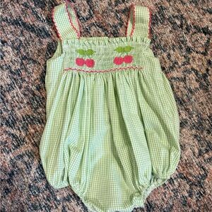 Smocked bubble romper Edgehill collection with Cherry Embroidery 3M